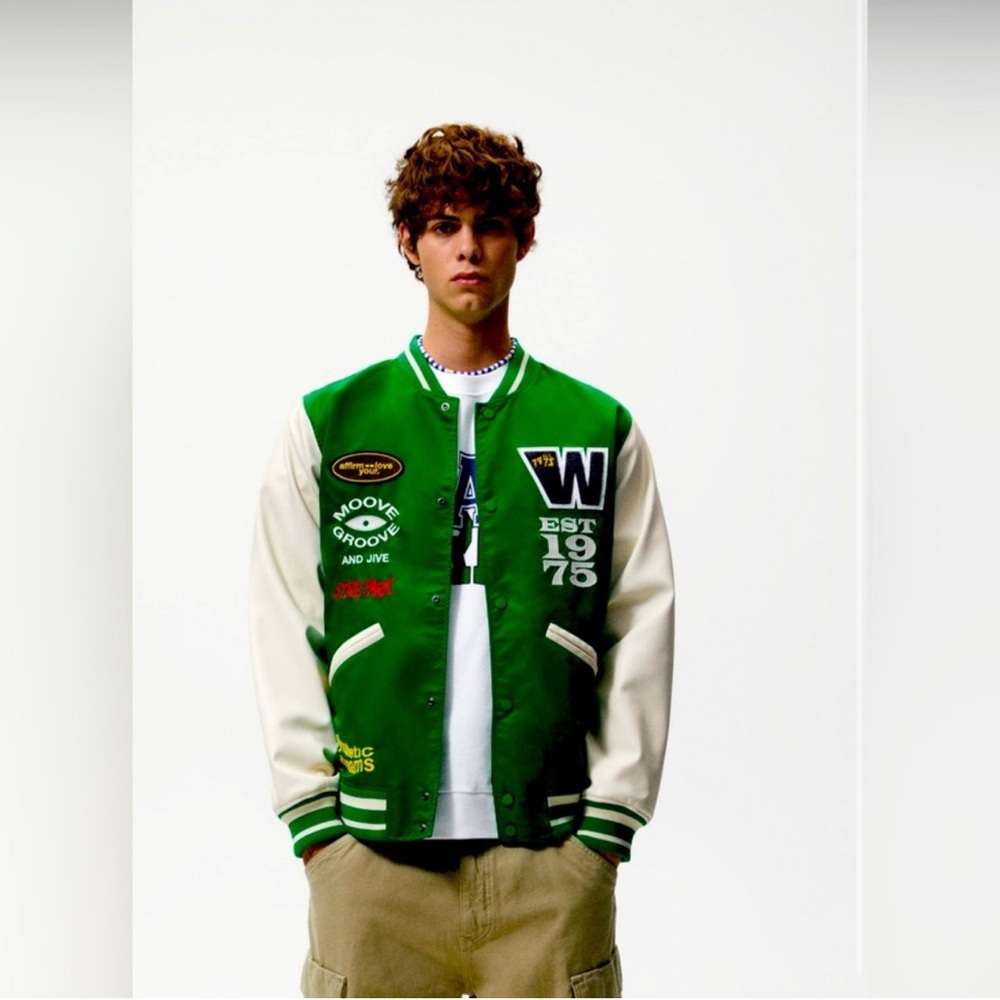 Zara Varsity Jacket Combination Patches Bomber Jacket Size XL